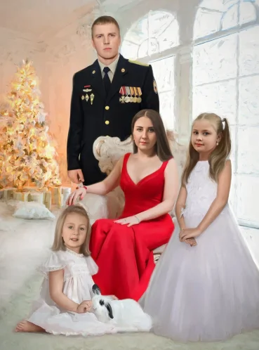 Семейный арт-портрет по фотографии, цифровая живопись, вертикальный формат — работа №9